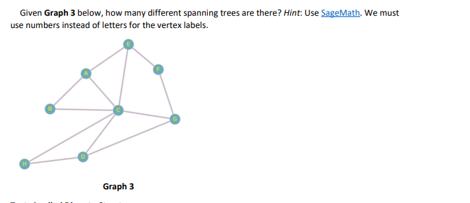 Given Graph 3 Below How Many Different Spanning Trees Are There Hint Use Sagemath We Must Use Numbers Instead Of Let 1