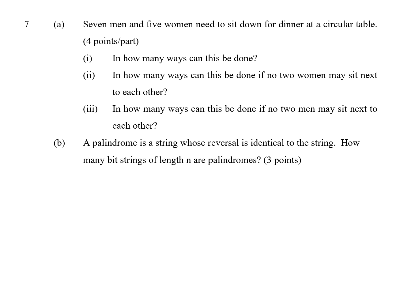 7 A Seven Men And Five Women Need To Sit Down For Dinner At A Circular Table 4 Points Part I In How Many Ways 1