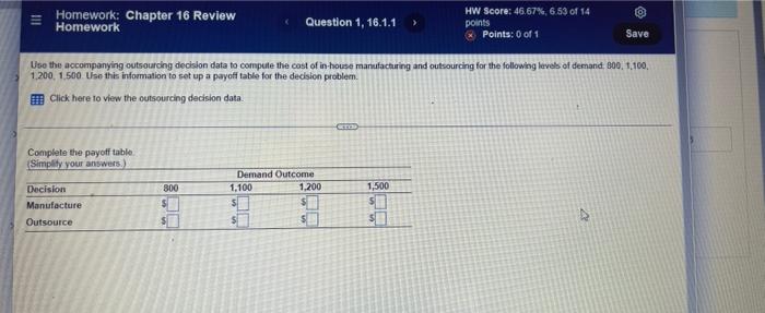 Homework Chapter 16 Review Homework Question 1 16 1 1 Hw Score 46 67 6 53 Of 14 Points Points 0 Of 1 Save Use The 1