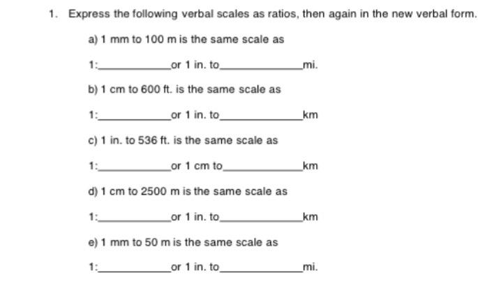 1 Express The Following Verbal Scales As Ratios Then Again In The New Verbal Form A 1 Mm To 100 M Is The Same Scale 1