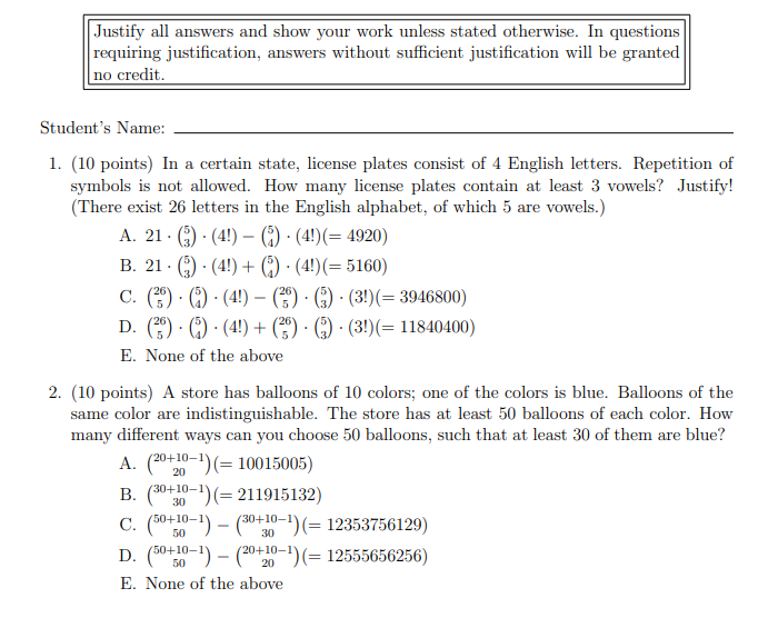1 10 Points In A Certain State License Plates Consist Of 4 English Letters Repetition Of Symbols Is Not Allowed Ho 1
