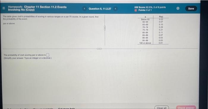 Hw Score 62 5 5 Of 8 Points Points Of 1 Save Homework Chapter 11 Section 11 2 Events Involving No Copy Question 6 1