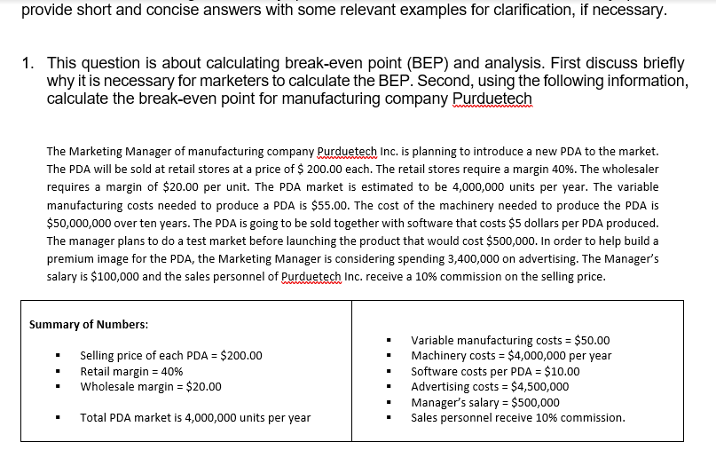 Provide Short And Concise Answers With Some Relevant Examples For Clarification If Necessary 1 This Question Is About 1