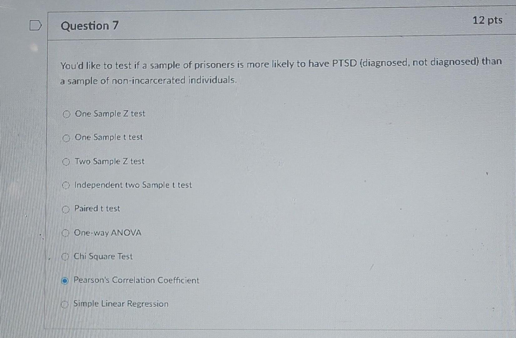 Question 5 12 Pts A You D Like To Test If Marijuana Use No Use Use Is Associated With Depression Scores 0 To 40 In 2
