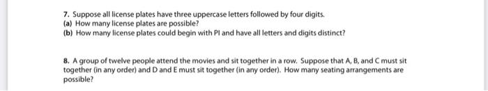 7 Suppose All License Plates Have Three Uppercase Letters Followed By Four Digits A How Many License Plates Are Poss 1