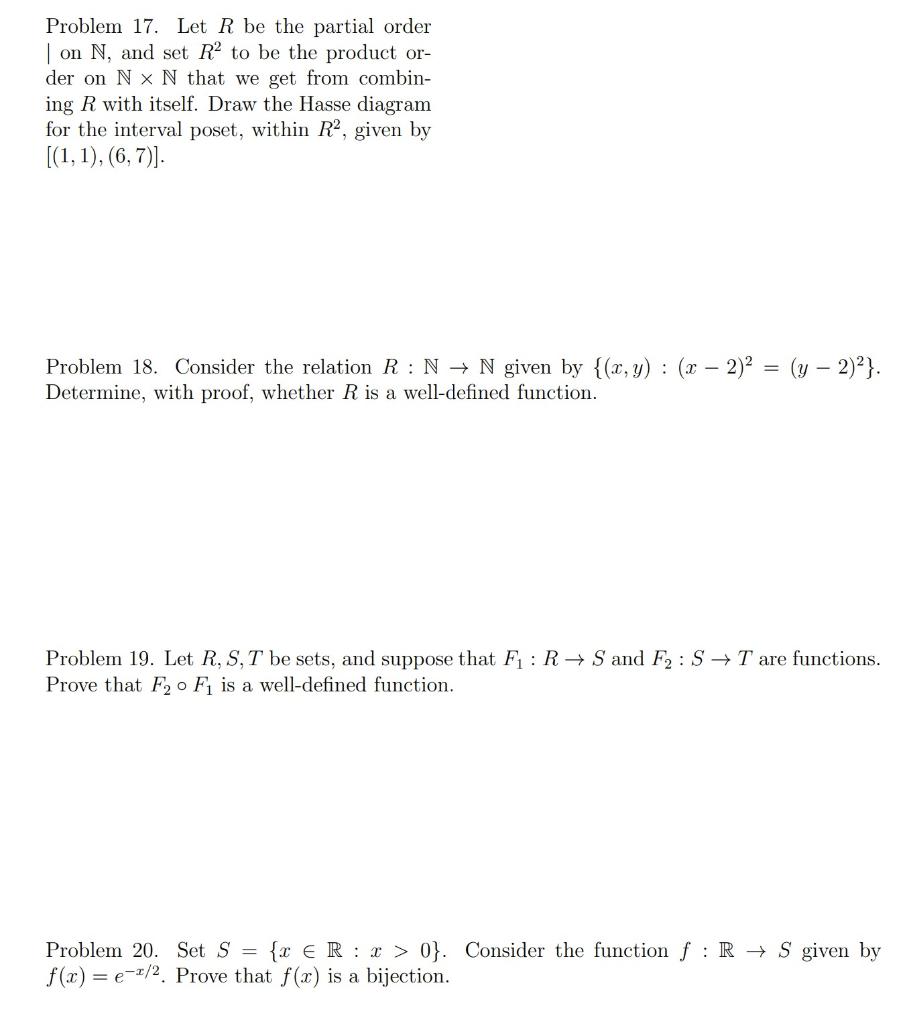 Problem 17 Let R Be The Partial Order On N And Set R2 To Be The Product Or Der On Nx N That We Get From Combin Ing 1