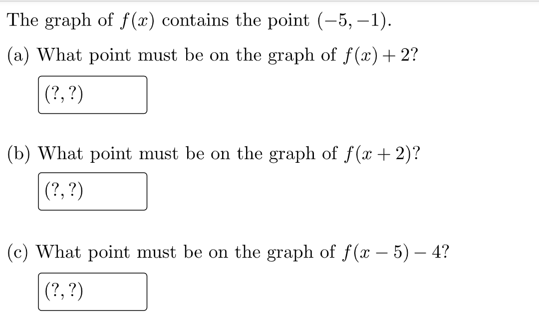 The Graph Of F X Contains The Point 5 1 A What Point Must Be On The Graph Of F X 2 B What Point Mu 1