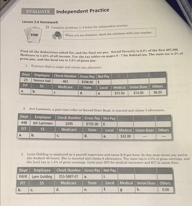 Evaluate Independent Practice Lesson 2 6 Homework Complete Problems 1 3 Below For Independent Practice When You Are Fin 1