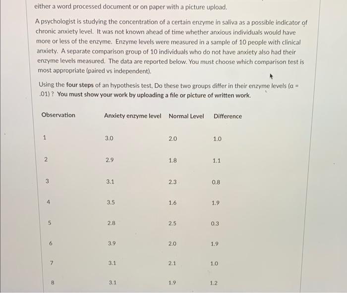 Either A Word Processed Document Or On Paper With A Picture Upload A Psychologist Is Studying The Concentration Of A Ce 1