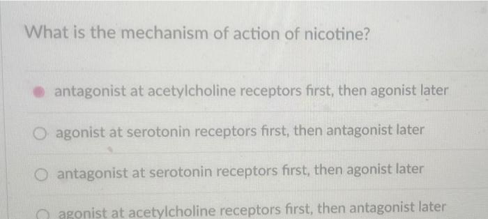 What Is The Mechanism Of Action Of Nicotine Antagonist At Acetylcholine Receptors First Then Agonist Later Agonist At 1