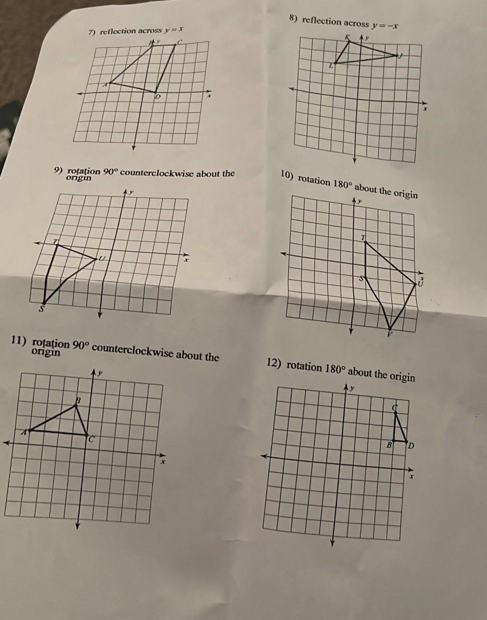 8 Reflection Across Y 7 Reflection Across Y R Fa D 9 Rotation 90 Counterclockwise About The Origin 10 Rotation 18 1