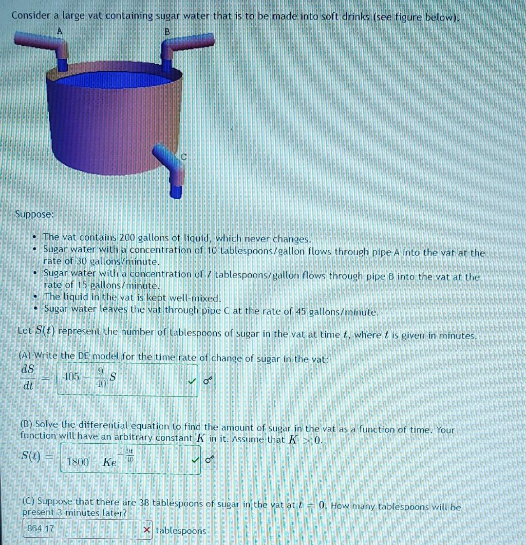 Consider A Large Vat Containing Sugar Water That Is To Be Made Into Soft Drinks See Figure Below Suppose The Vat C 1