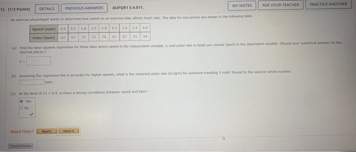 My Notes Ask Your Teacher Practice Another 13 1 3 Points Details Previous Answers Aufor1 5 4 011 Acogist Want To Deter 1