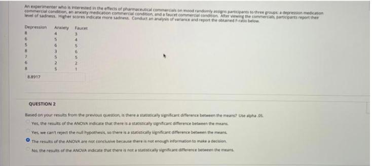 An Experimenter Who Is Interested In The Effects Of Harmaceutical Commercial And Randomly As Participants To The Groups 1