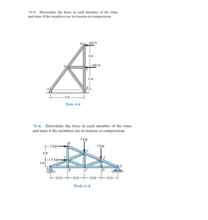 6 8 Determine The Force In Cach Member Of The Truss And State If The Members Are In Tension Or Compression 600 N Soon 1