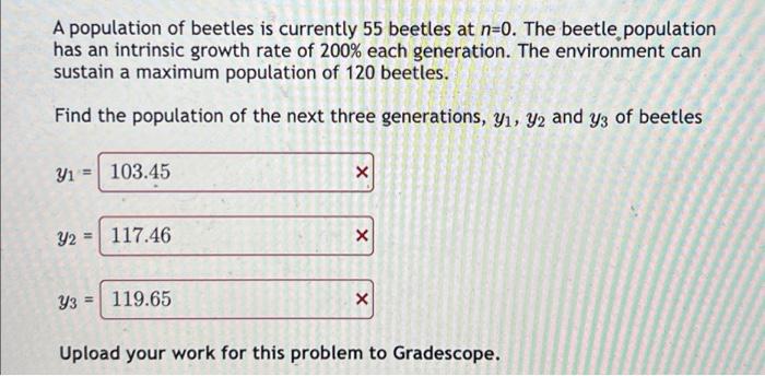 A Population Of Beetles Is Currently 55 Beetles At N 0 The Beetle Population Has An Intrinsic Growth Rate Of 200 Each 1