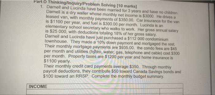 Part Thinking Inquiry Problem Solving 10 Marks 1 Darnell And Lucinda Have Been Married For 3 Years And Have No Childr 1