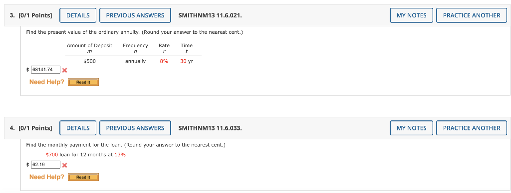 3 0 1 Points Details Previous Answers Smithnm13 11 6 021 My Notes Practice Another Find The Present Value Of The Ord 1