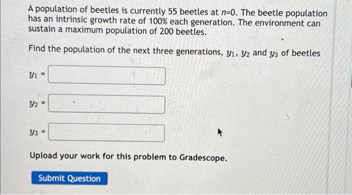 A Population Of Beetles Is Currently 55 Beetles At N 0 The Beetle Population Has An Intrinsic Growth Rate Of 100 Each 1