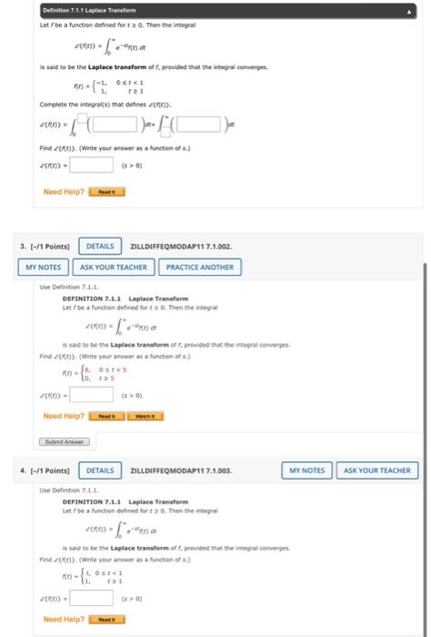 Definition 7 1 1 Lac Transform Lett Be A Function Defined For T2 0 Then The Integrat 200m Is Said To Be The Laplace 1