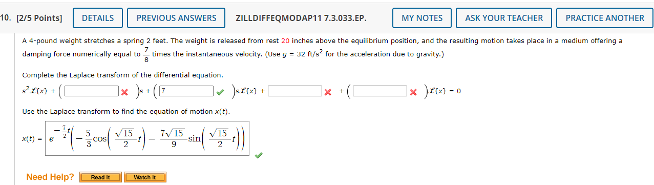 10 2 5 Points Details Previous Answers Zilldiffeqmodap11 7 3 033 Ep My Notes Ask Your Teacher Practice Another A 4 P 1