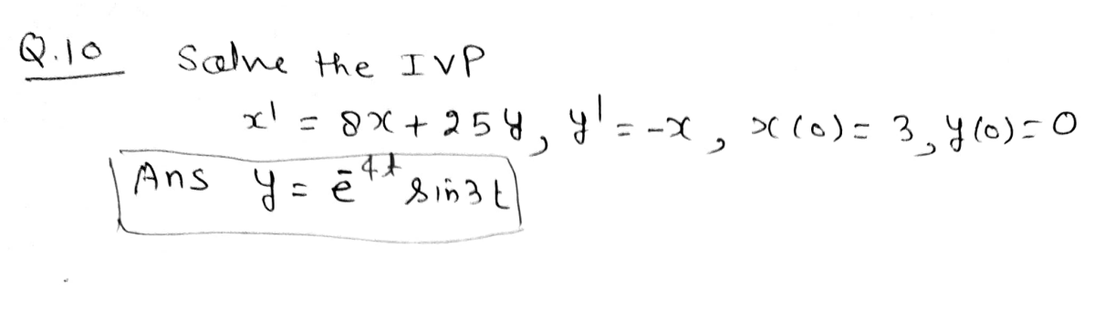 Q 10 X 8x 254 Y X 4 0 3 40 0 Ans Y Et Salne The Ivp 47 Y 17 Euig 1