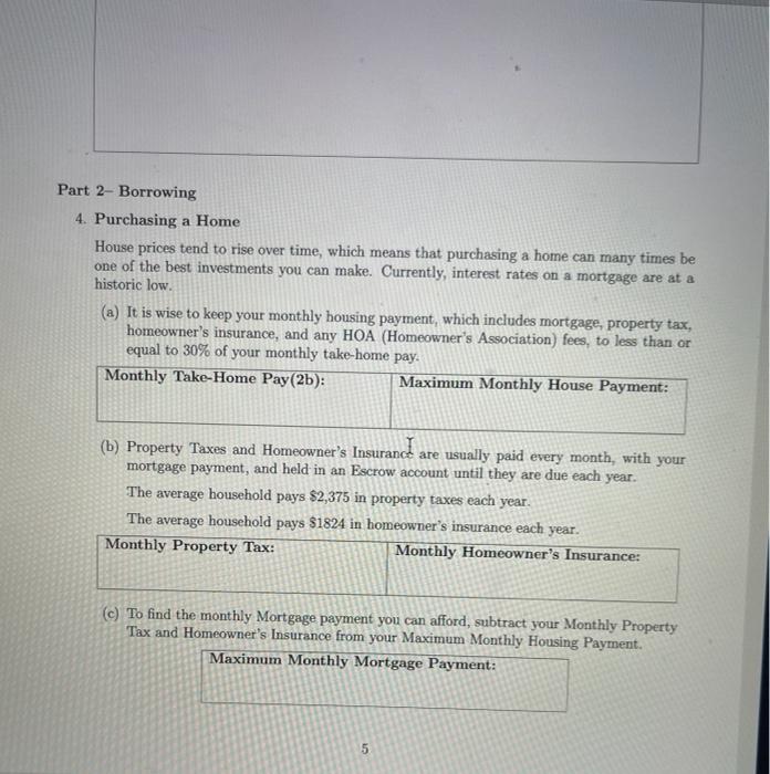 Part 2 Borrowing 4 Purchasing A Home House Prices Tend To Rise Over Time Which Means That Purchasing A Home Can Many 1