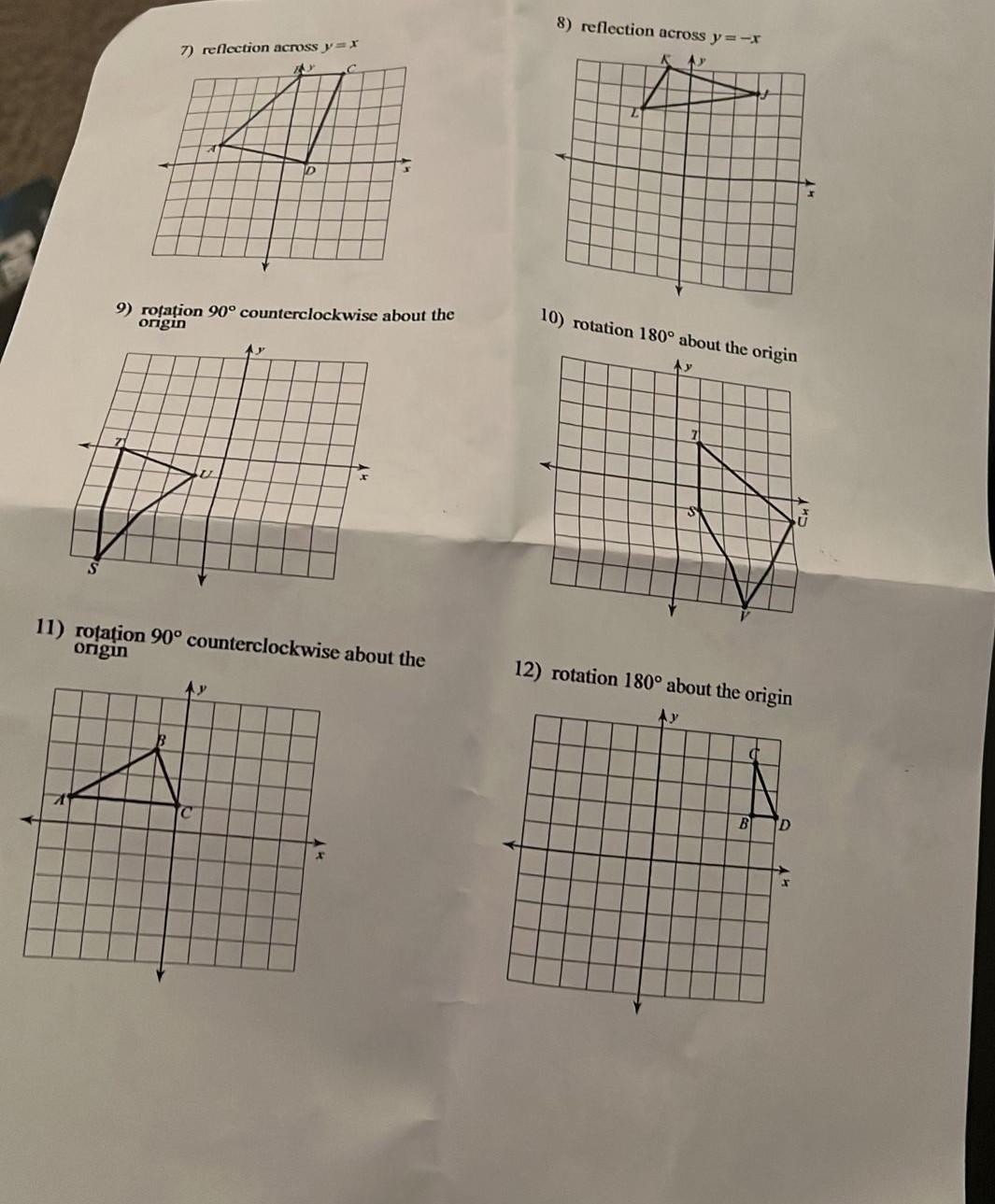 8 Reflection Across Y 7 Reflection Across Y R 9 Rotation 90 Counterclockwise About The Ongin 10 Rotation 180 Abo 1