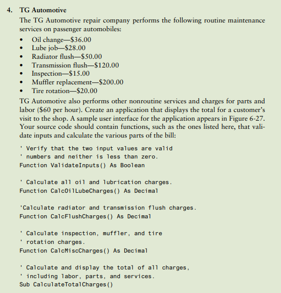 4 Tg Automotive The Tg Automotive Repair Company Performs The Following Routine Maintenance Services On Passenger Autom 1