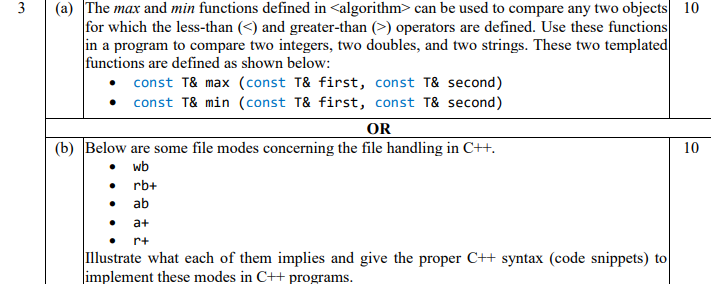 3 3 A The Max And Min Functions Defined In Algorithm Can Be Used To Compare Any Two Objects 10 For Which The Less Tha 1