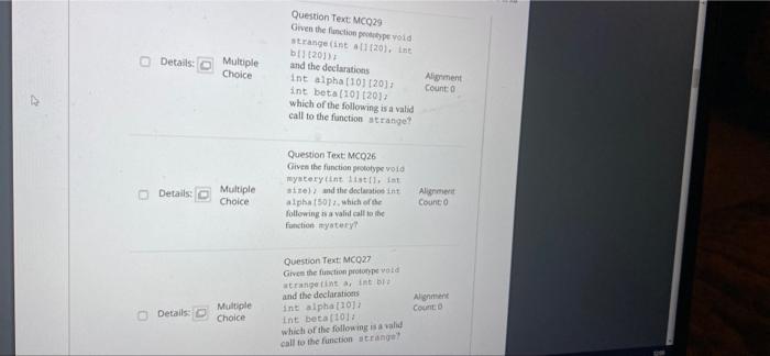 Details Multiple Choice Question Text Mcq29 Given The Function Type Void Strange Int 120 Int 111201 And The Declarat 1