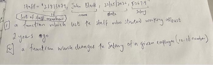 Id Date Staff 21813079 John Black 22 05 2012 80679 Salary 10 A Function Which List The Staff Who Started Working A 1