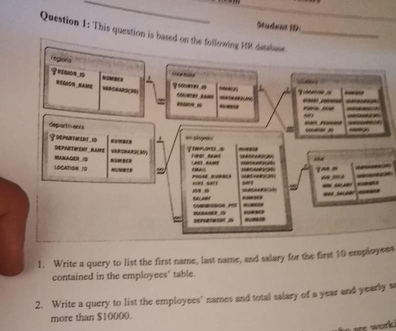 Question 1 This Question Is Based On The Tollen My Dawa Student Region Region Jd Region Name Sha2201 Department Poepa 1