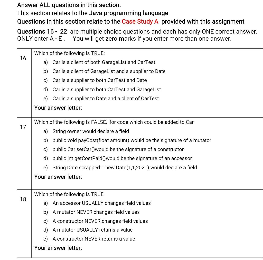 Answer All Questions In This Section This Section Relates To The Java Programming Language Questions In This Section Re 1