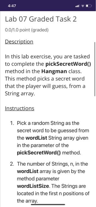 4 47 Lab 07 Graded Task 2 0 0 1 0 Point Graded Description In This Lab Exercise You Are Tasked To Complete The Pickse 1