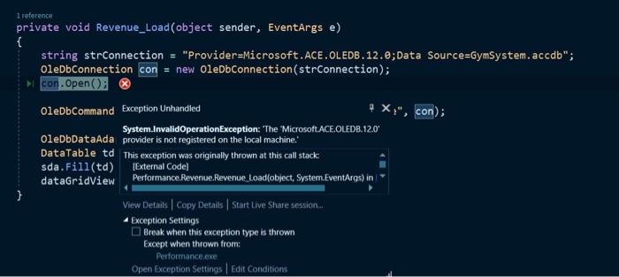 1 Reference Private Void Revenue Load Object Sender Eventargs E String Strconnection Provider Microsoft Ace Oledb 1