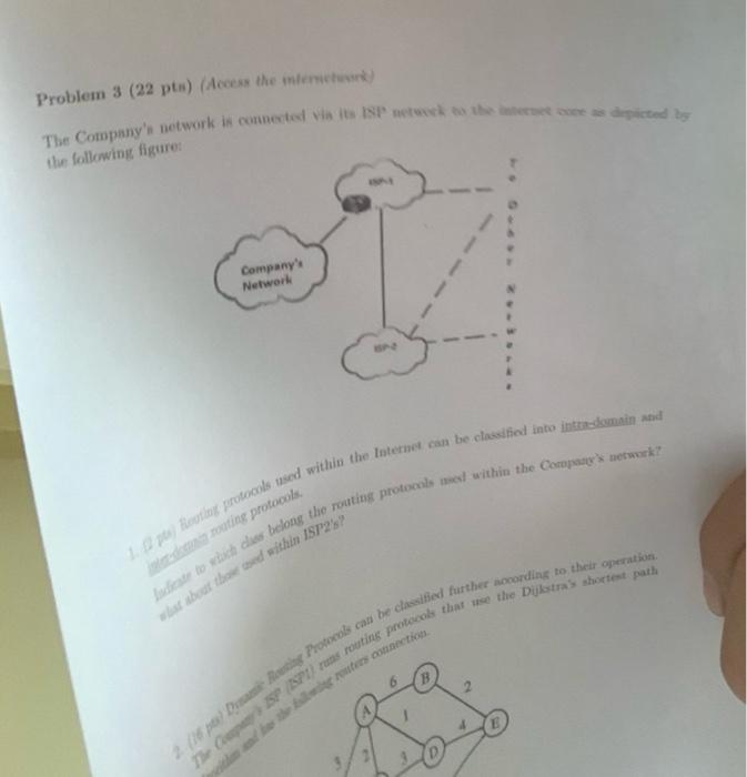 Problem 3 22 Pts Access The Intent The Company S Network Is Connected In Its Ip Heated The Following Figurer Company 1