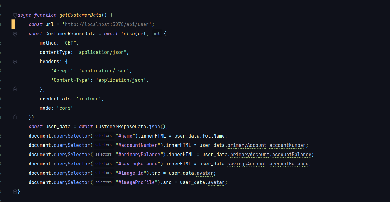 Async Function Getcustomerdata Const Url Http Localhost 5078 Api User Const Customerreposedata Await Fetch 1