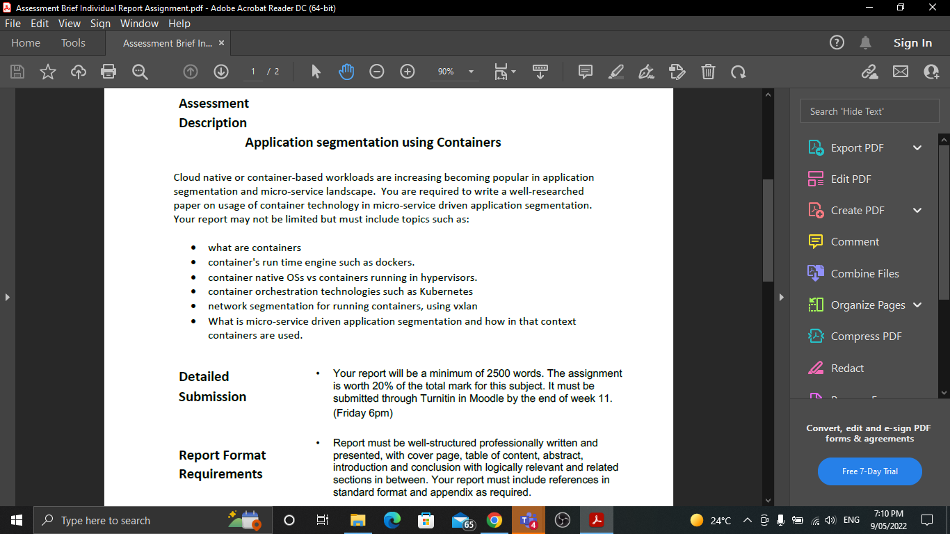 X Assessment Brief Individual Report Assignment Pdf Adobe Acrobat Reader Dc 64 Bit File Edit View Sign Window Help H 1