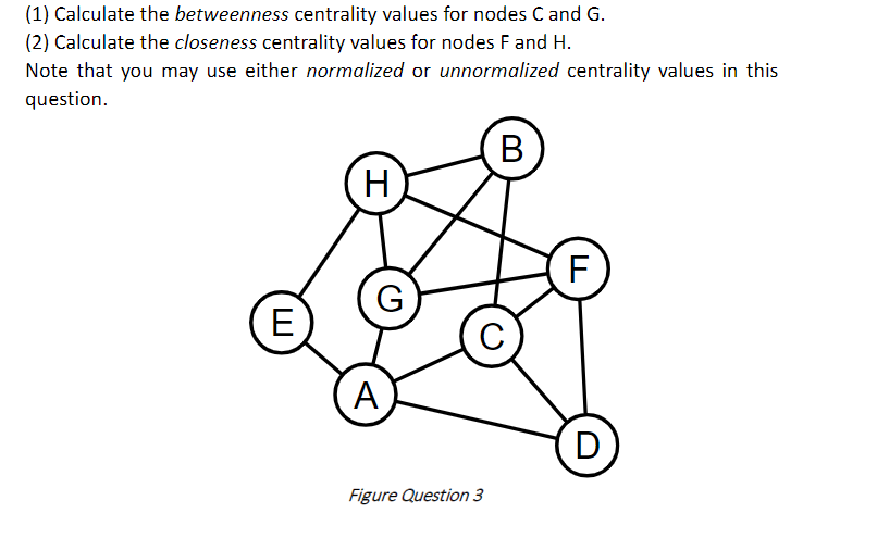 1 Calculate The Betweenness Centrality Values For Nodes C And G 2 Calculate The Closeness Centrality Values For Nod 1