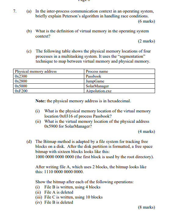 7 A In The Inter Process Communication Context In An Operating System Briefly Explain Peterson S Algorithm In Handli 1