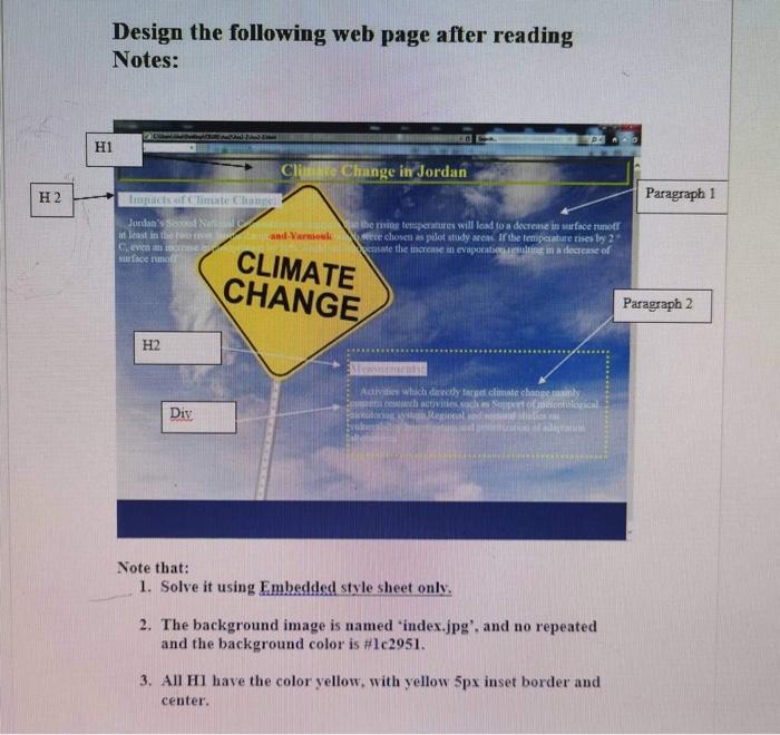 Design The Following Web Page After Reading Notes Ad H1 Clue Change In Jordan H2 Tupac Of Climate Chan Paragraph 1 Jord 1