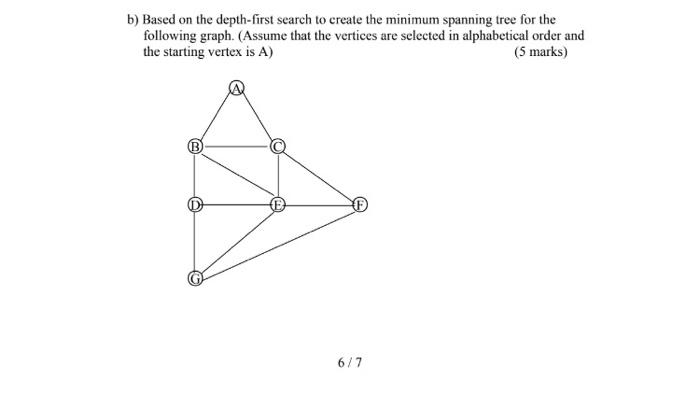 B Based On The Depth First Search To Create The Minimum Spanning Tree For The Following Graph Assume That The Vertices 1