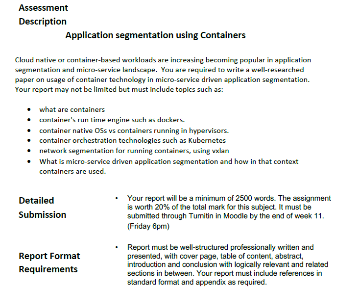 Assessment Description Application Segmentation Using Containers Cloud Native Or Container Based Workloads Are Increasin 1