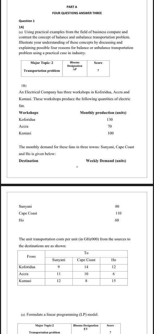 Parta Four Questions Answer Three Question 1 1a A Using Practical Examples From The Field Of Business Compare And Con 1
