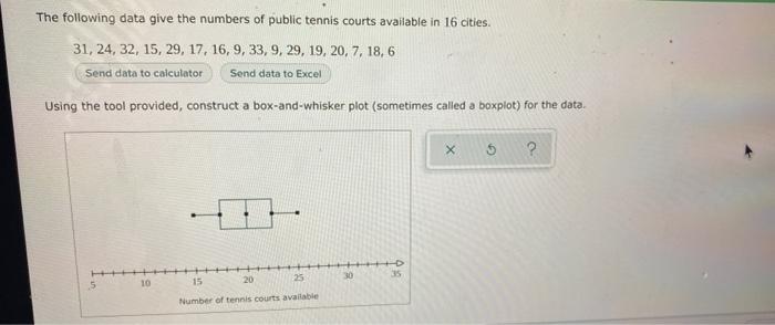 The Following Data Give The Numbers Of Public Tennis Courts Available In 16 Cities 31 24 32 15 29 17 16 9 33 9 1