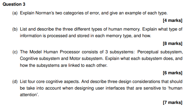Question 3 A Explain Norman S Two Categories Of Error And Give An Example Of Each Type 4 Marks B List And Descri 1