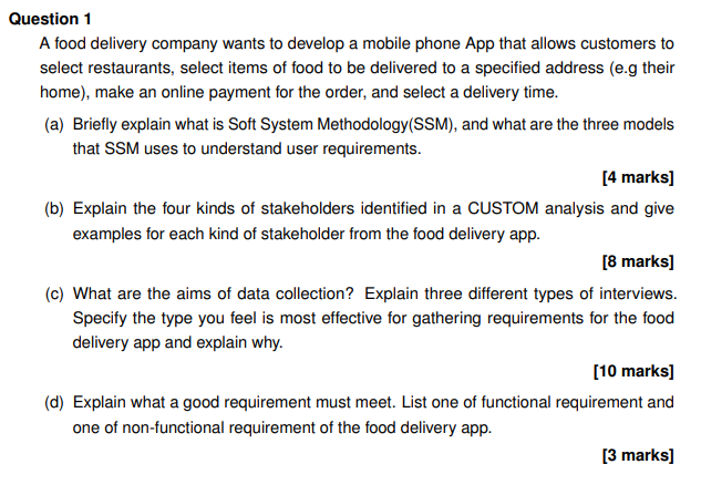 Question 1 A Food Delivery Company Wants To Develop A Mobile Phone App That Allows Customers To Select Restaurants Sele 1