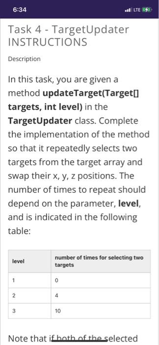6 34 El Lte 64 Task 4 Targetupdater Instructions Description In This Task You Are Given A Method Updatetarget Target 1
