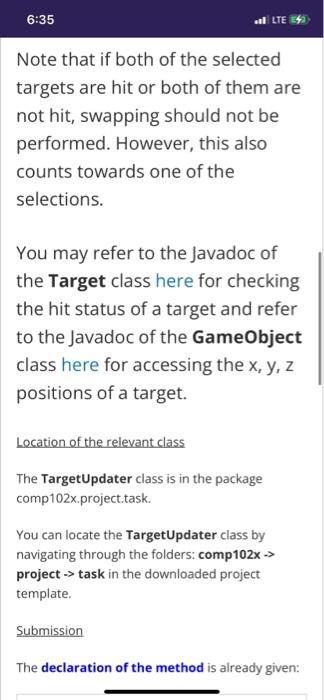 6 34 El Lte 64 Task 4 Targetupdater Instructions Description In This Task You Are Given A Method Updatetarget Target 2